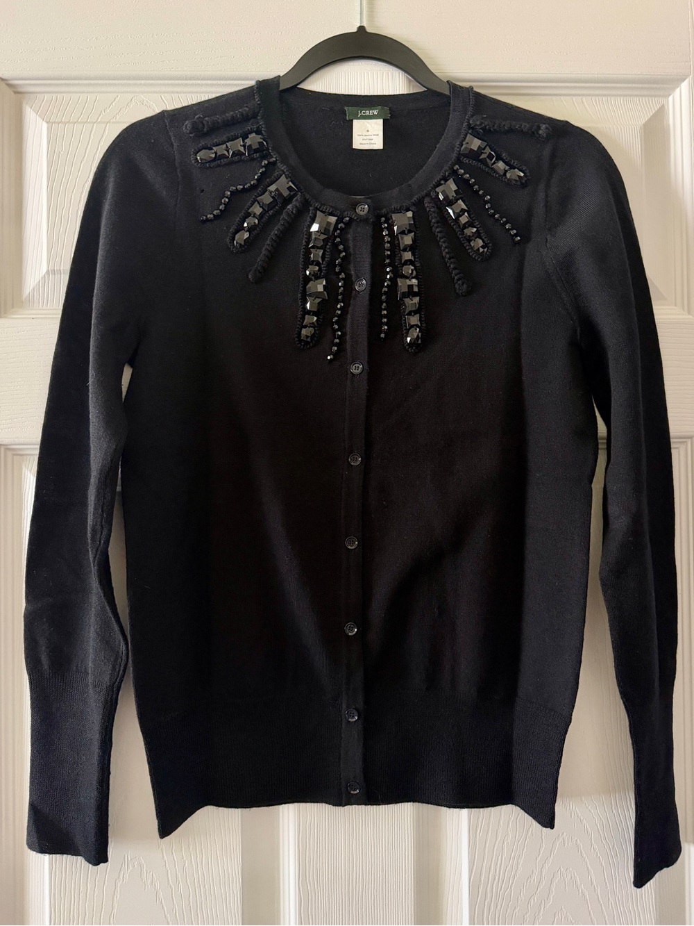 J. Crew Black Beaded Art Deco Cardigan Sweater